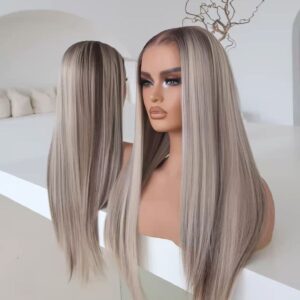 Wig Luxury Bone Straight - Ash Blonde Ombre Color